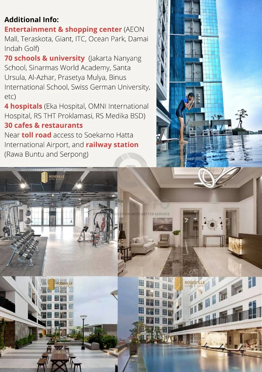 Apartemen 1BR 30m² Roseville BSD, Modern Minimalis View Kolam Renang
