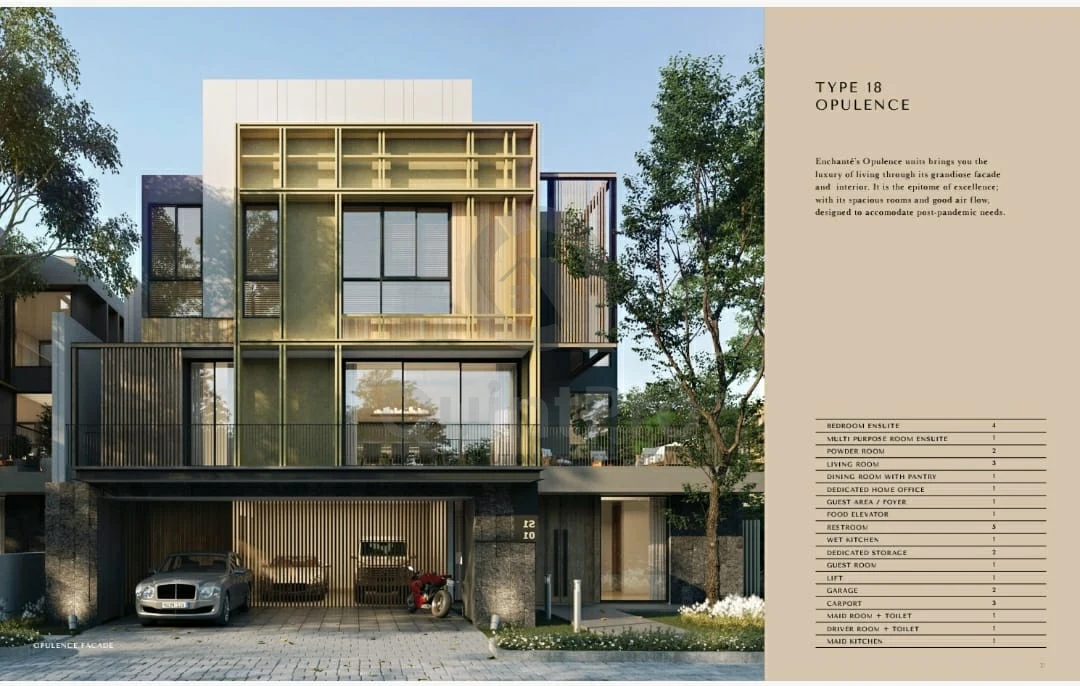 Rumah Modern 4+2KT di Enchante BSD, 3 Lantai Lift Semi-Furnished SHM
